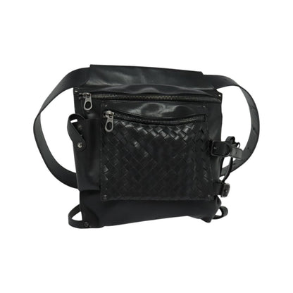 Bottega Veneta Utility Waist Leather with Intrecciato, Black, Leather, Shoulder Bag