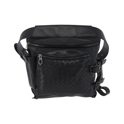 Bottega Veneta Utility Waist Leather with Intrecciato, Black, Leather, Shoulder Bag
