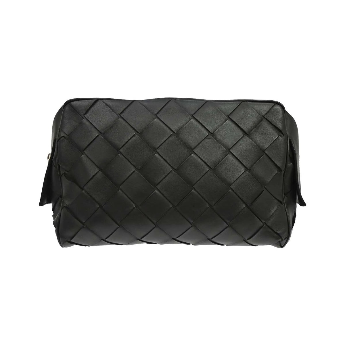 Bottega Veneta Zip Clutch Leather with Intrecciato Snakeskin Detail, Black, Leather, Clutch