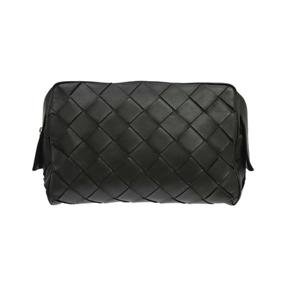 Bottega Veneta Zip Clutch Leather with Intrecciato Snakeskin Detail, Black, Leather, Clutch