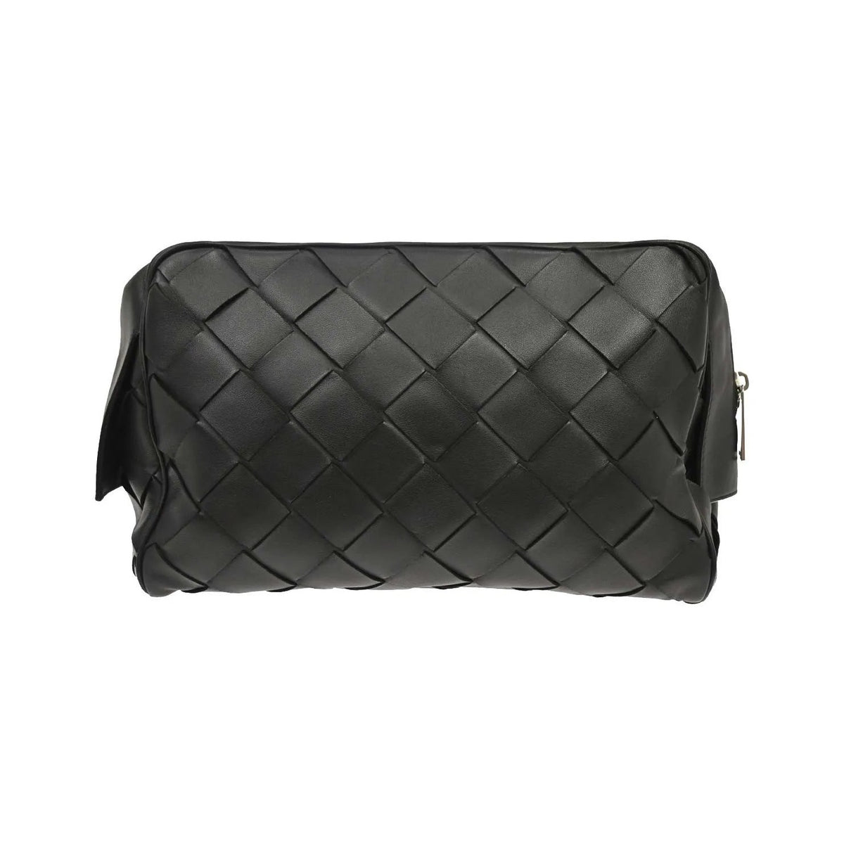Bottega Veneta Zip Clutch Leather with Intrecciato Snakeskin Detail, Black, Leather, Clutch