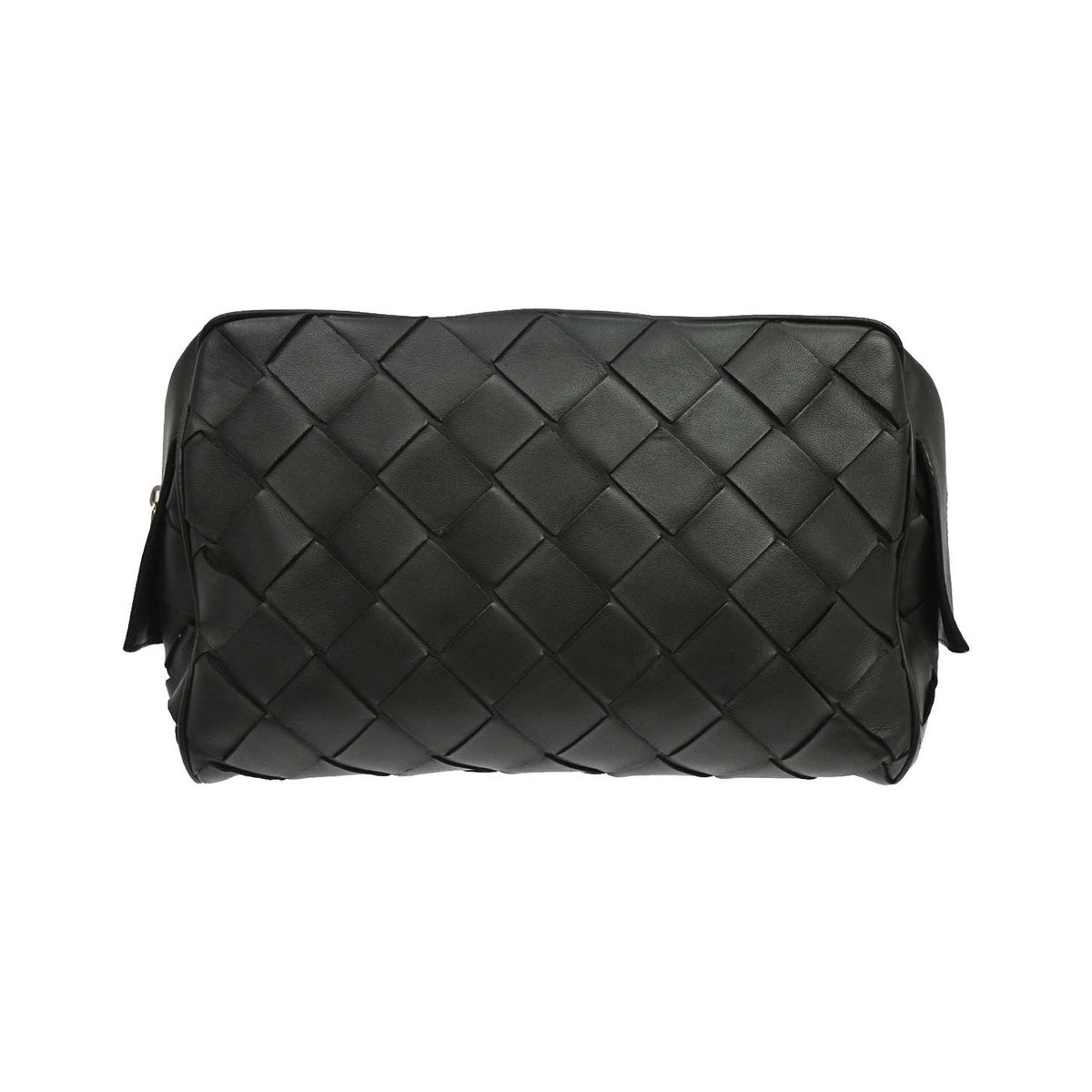 Bottega Veneta Zip Clutch Leather with Intrecciato Snakeskin Detail, Black, Leather, Clutch