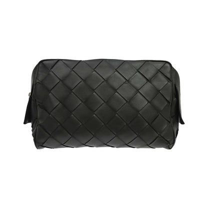 Bottega Veneta Zip Clutch Leather with Intrecciato Snakeskin Detail, Black, Leather, Clutch