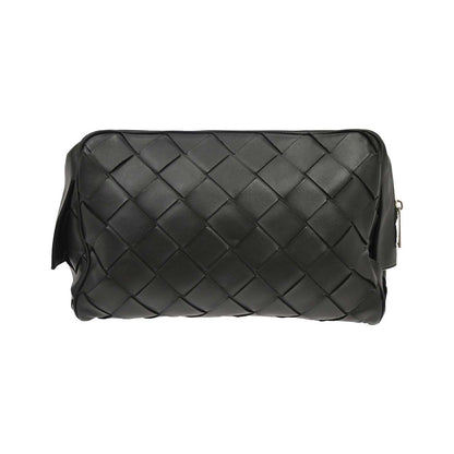 Bottega Veneta Zip Clutch Leather with Intrecciato Snakeskin Detail, Black, Leather, Clutch