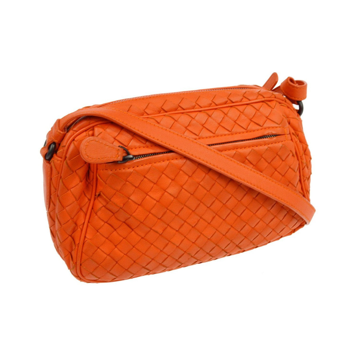 Bottega Veneta Zip Intrecciato Nappa, Orange, Leather, Crossbody Bag