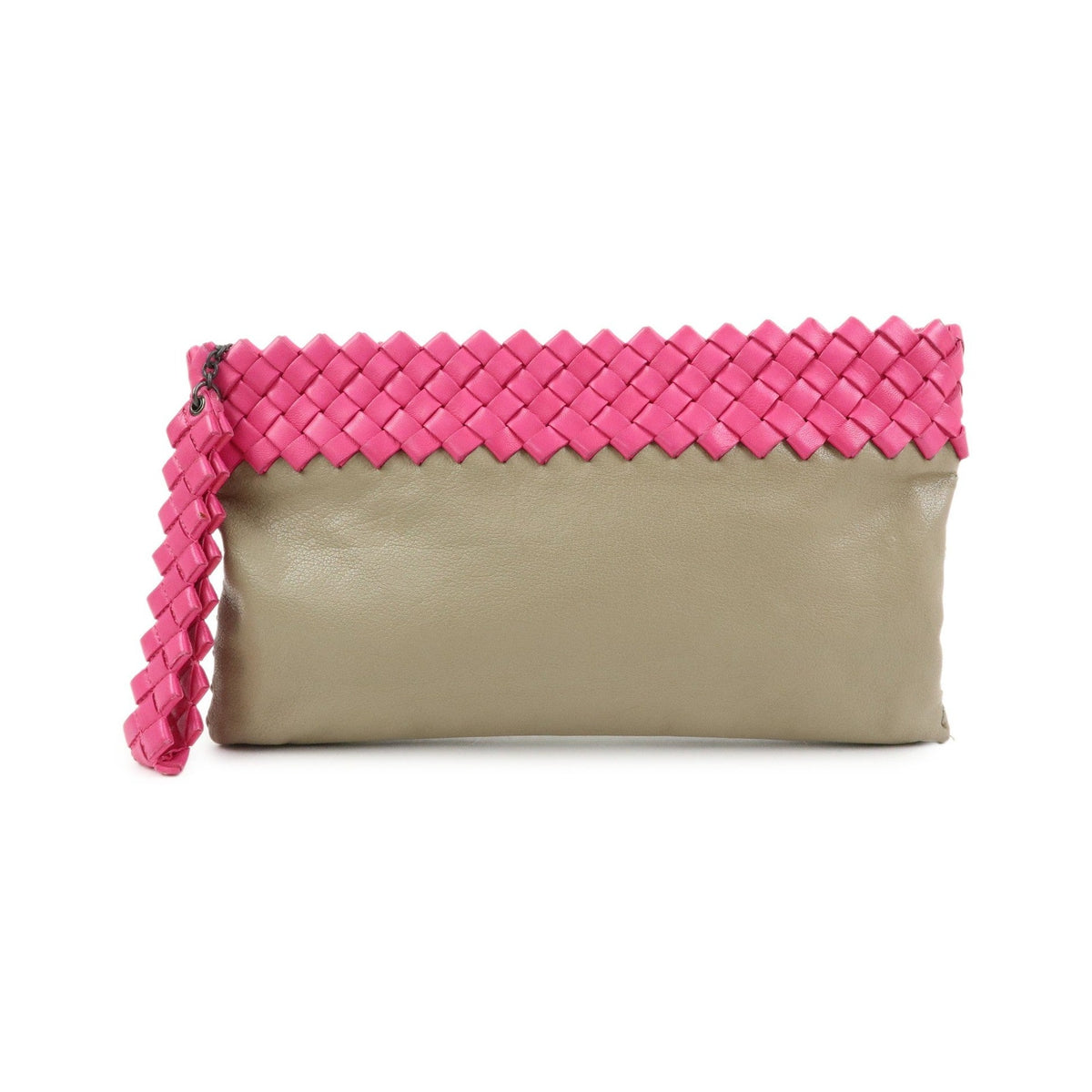 Bottega Veneta Zip Pouch Clutch Intrecciato Nappa, Beige, Leather, Clutch