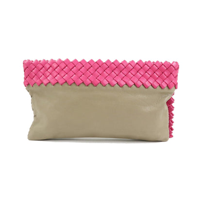 Bottega Veneta Zip Pouch Clutch Intrecciato Nappa, Beige, Leather, Clutch