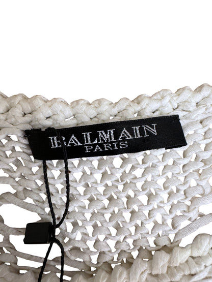 Brandsamsara Balmain white knitted cotton blend dress label detail