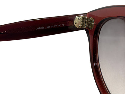 Brandsamsara Celine round-frame sunglasses in red acetate with three-dot temple hardware and gradient brown lenses