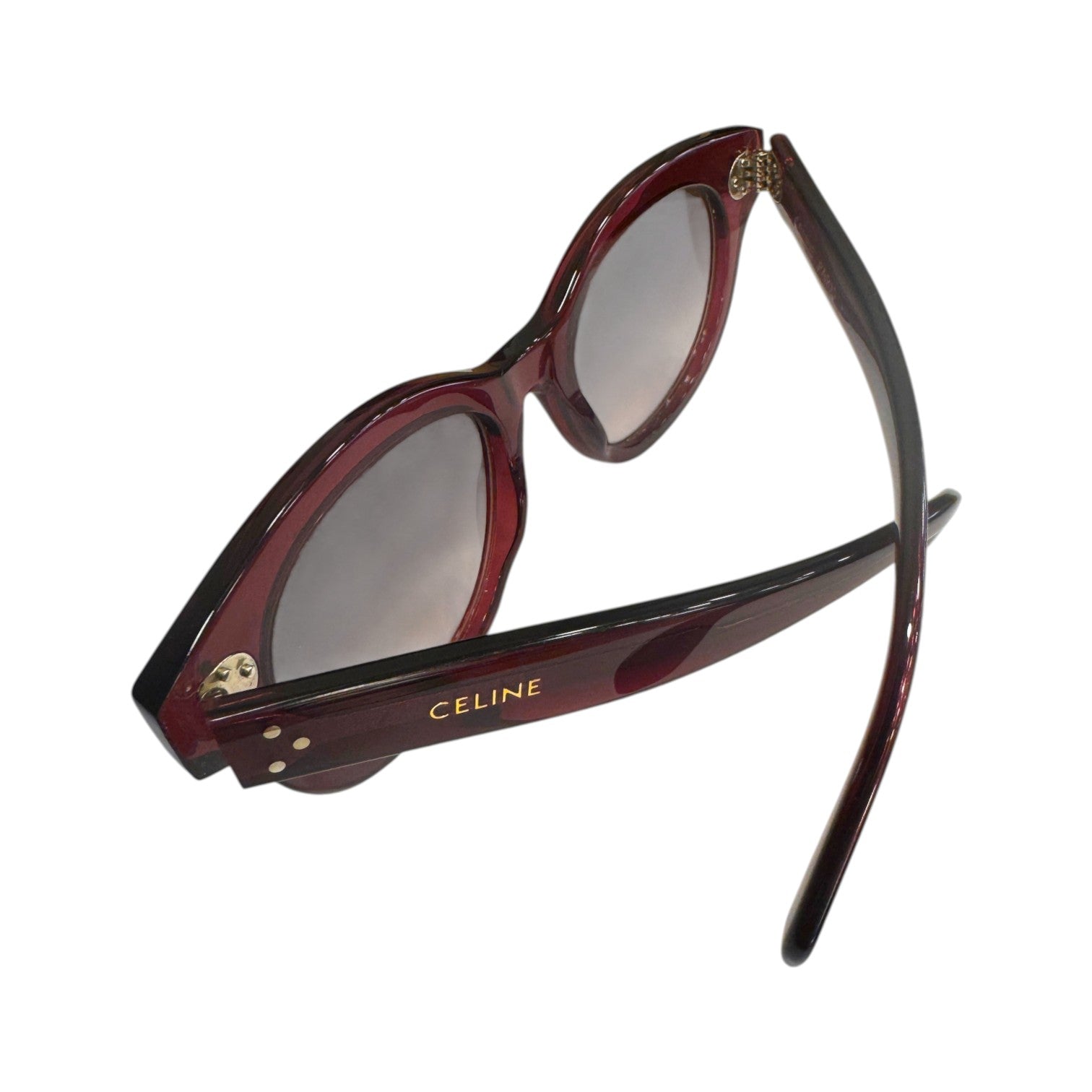 Brandsamsara Celine round-frame sunglasses in red acetate with three-dot temple hardware and gradient brown lenses