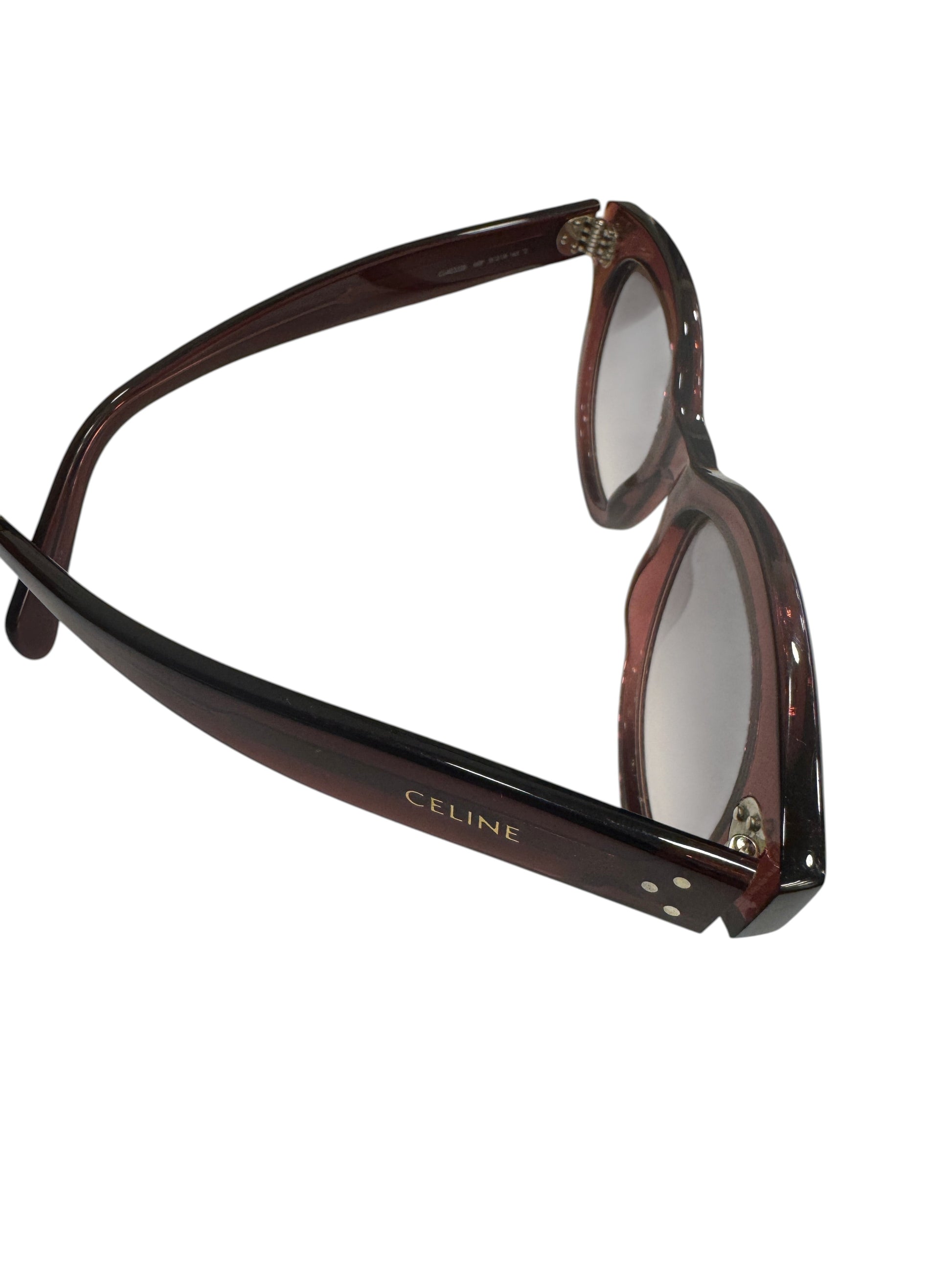 Brandsamsara Celine round-frame sunglasses in red acetate with three-dot temple hardware and gradient brown lenses