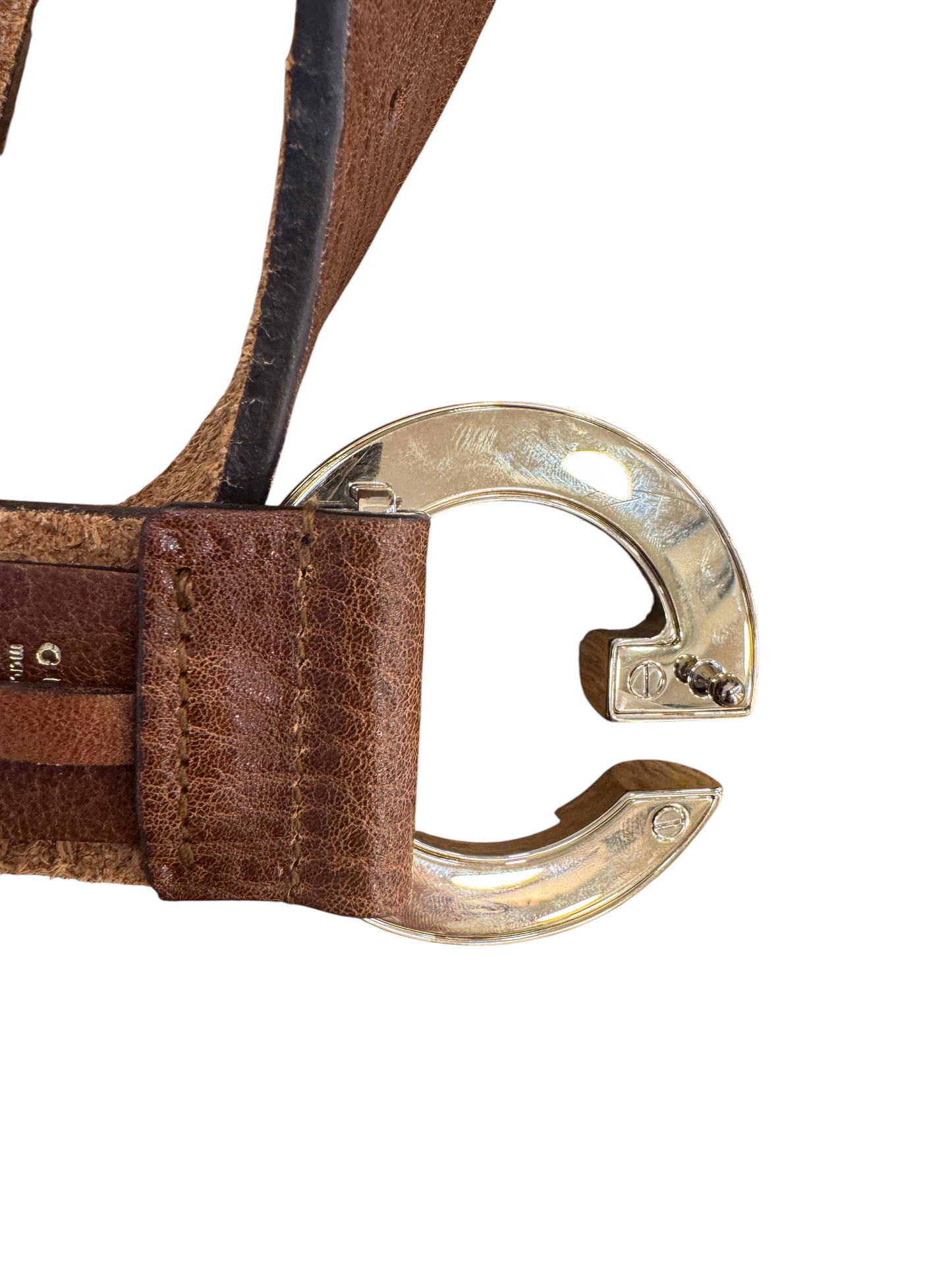 Brandsamsara Gucci belt in brown calfskin leather with an oversized silver-tone capital G monogram buckle