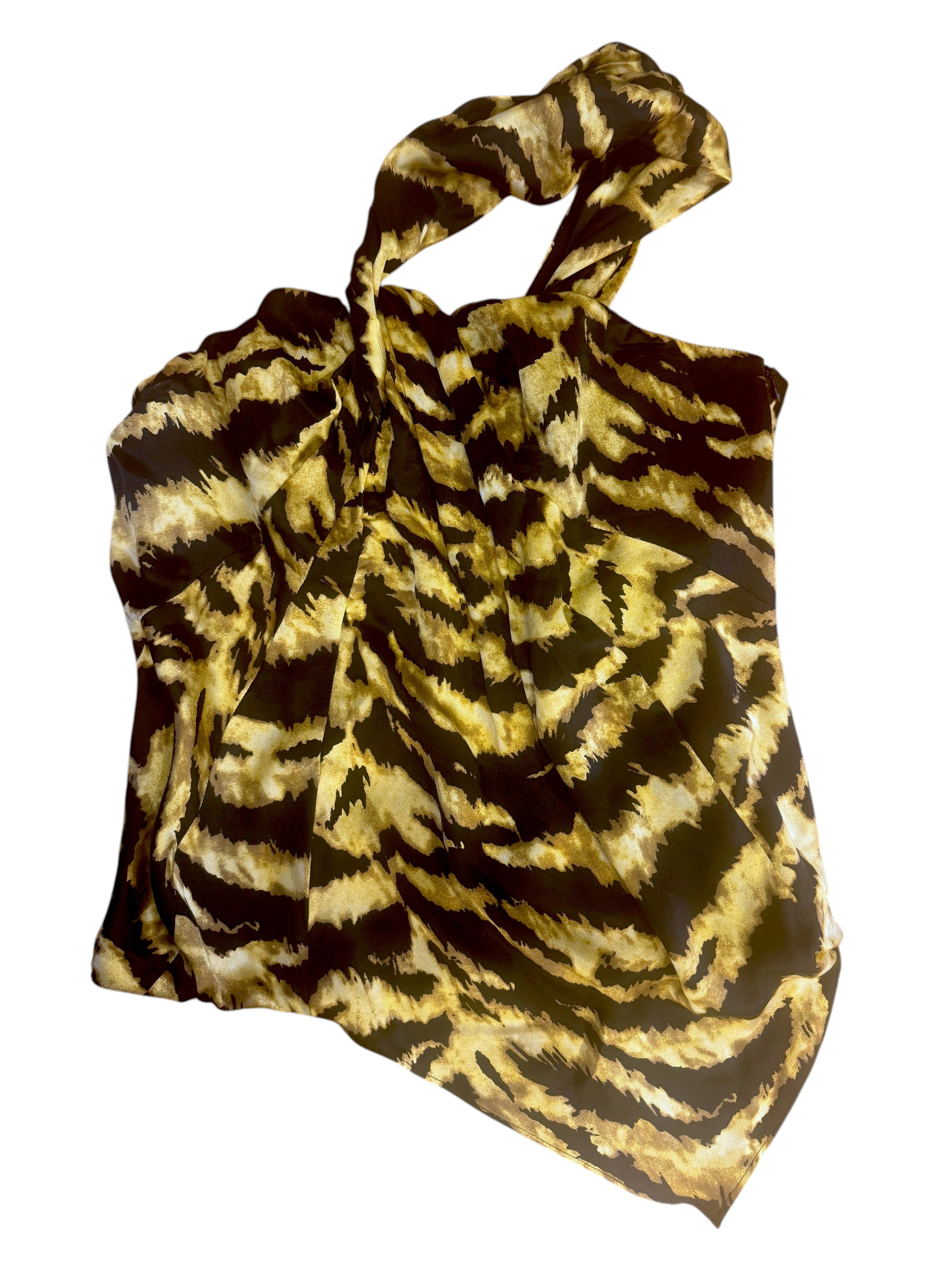 Brandsamsara Karen Millen multicolor silk top with a unique draped longer front layer and polyester lining