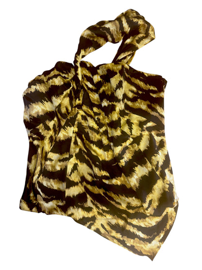 Brandsamsara Karen Millen multicolor silk top with a unique draped longer front layer and polyester lining