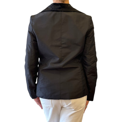 Brandsamsara Max&Co black long sleeve jacket with a dark collar, back view, made in Italy.