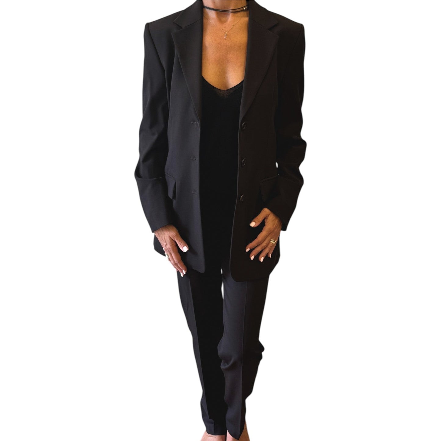 Brandsamsara Sportmax brown viscose blend long sleeve suit worn by a model on a white background