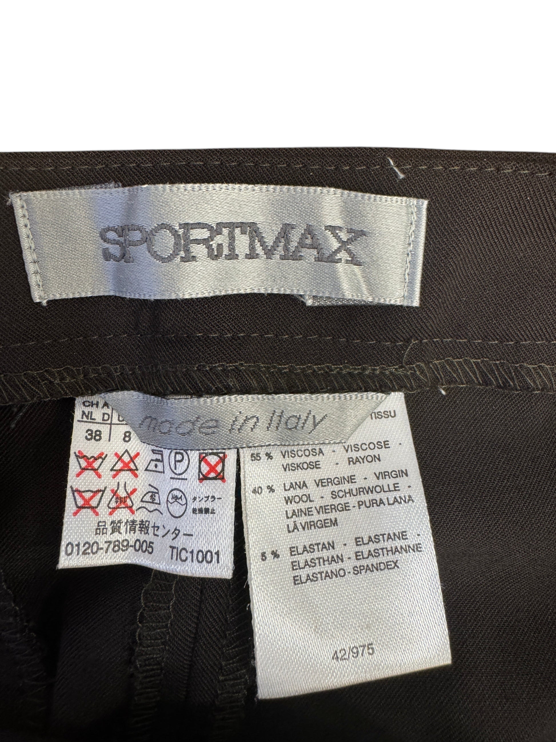 Brandsamsara Sportmax brown viscose blend suit label with care instructions and Made in Italy tag