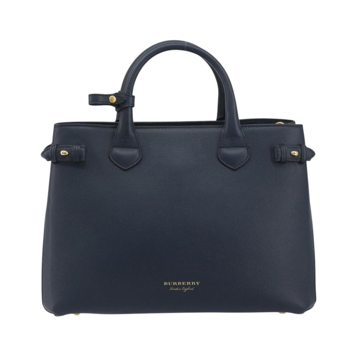 Burberry Banner Leather and House Check Canvas, Navy, Leather, Tote Bag