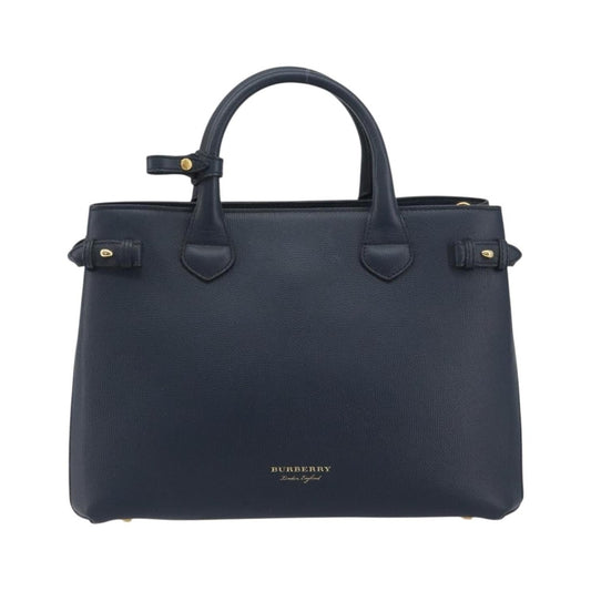 Burberry Banner Leather and House Check Canvas, Navy, Leather, Tote Bag