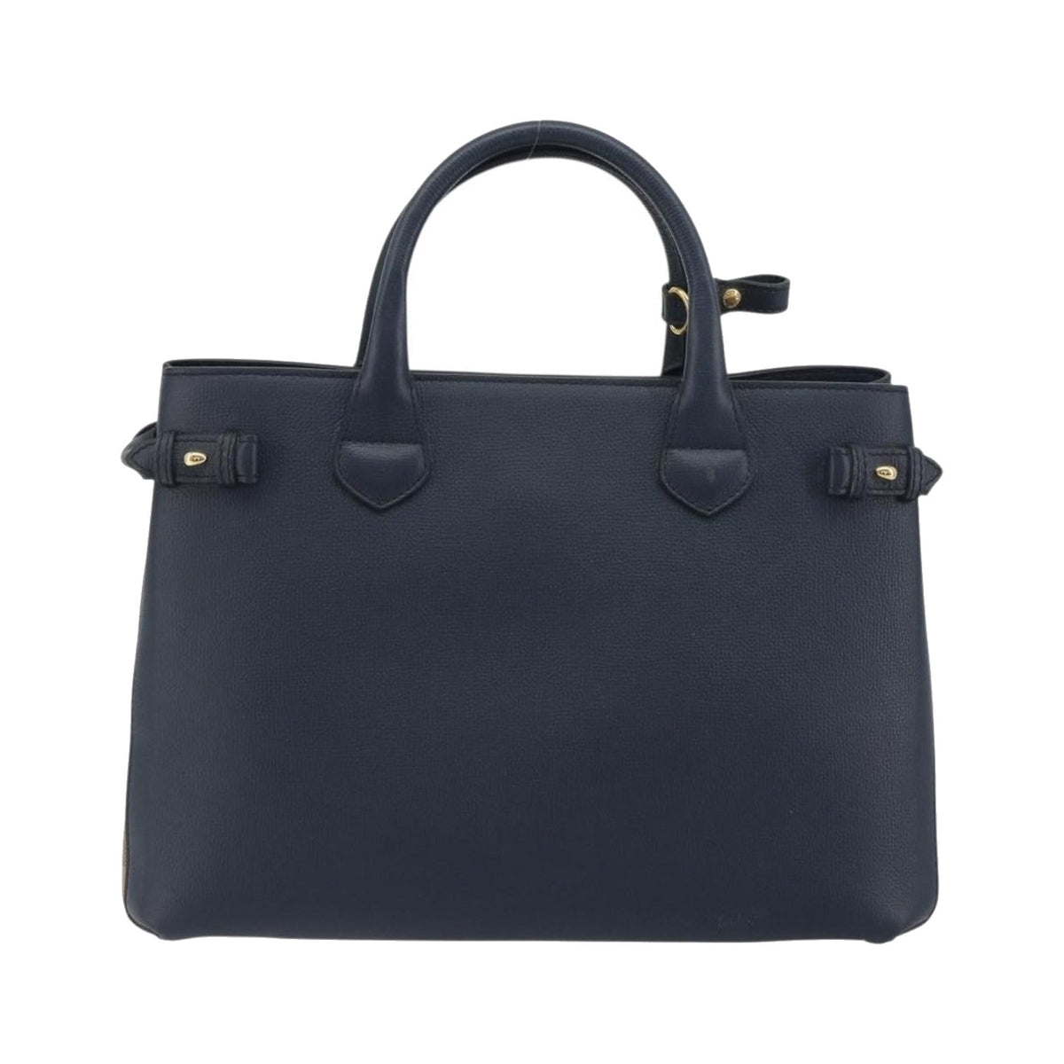 Burberry Banner Leather and House Check Canvas, Navy, Leather, Tote Bag