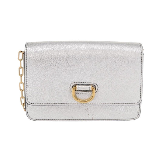 Burberry D-Ring Chain Leather, Silver, Leather, Shoulder Bag