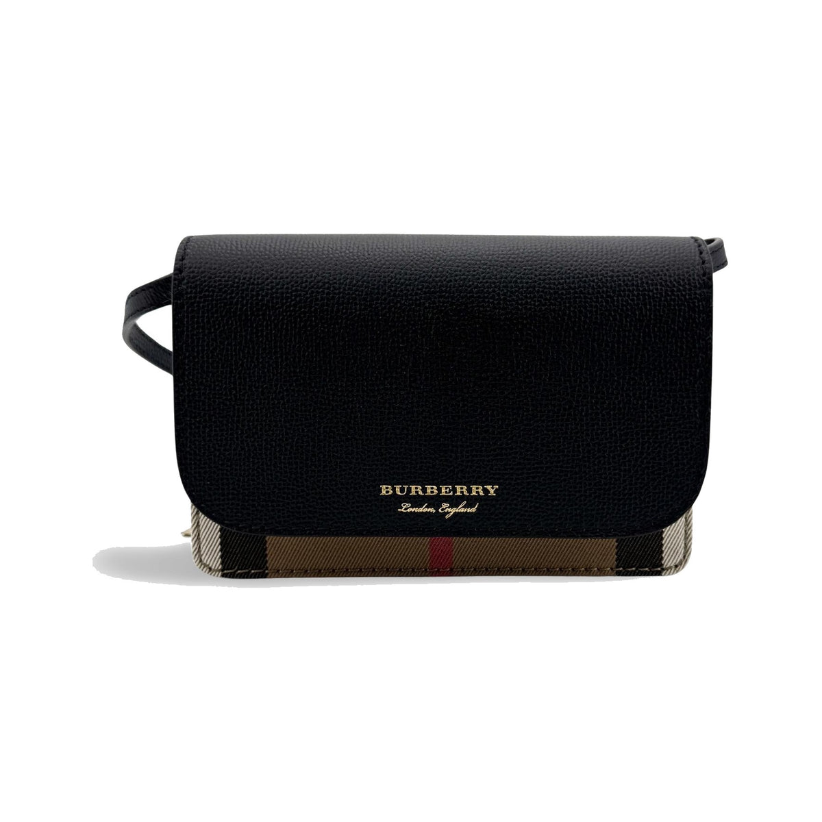 Burberry Hampshire Leather and Vintage Check Canvas, Black, Leather, Shoulder Bag