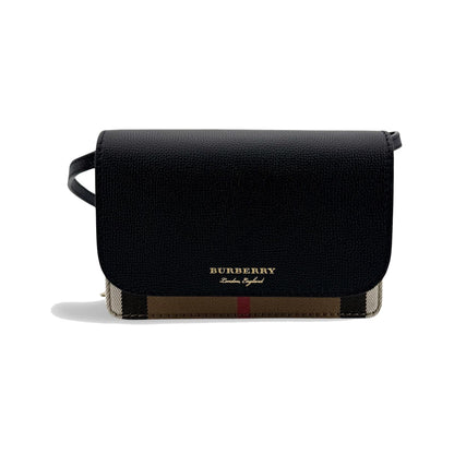 Burberry Hampshire Leather and Vintage Check Canvas, Black, Leather, Shoulder Bag