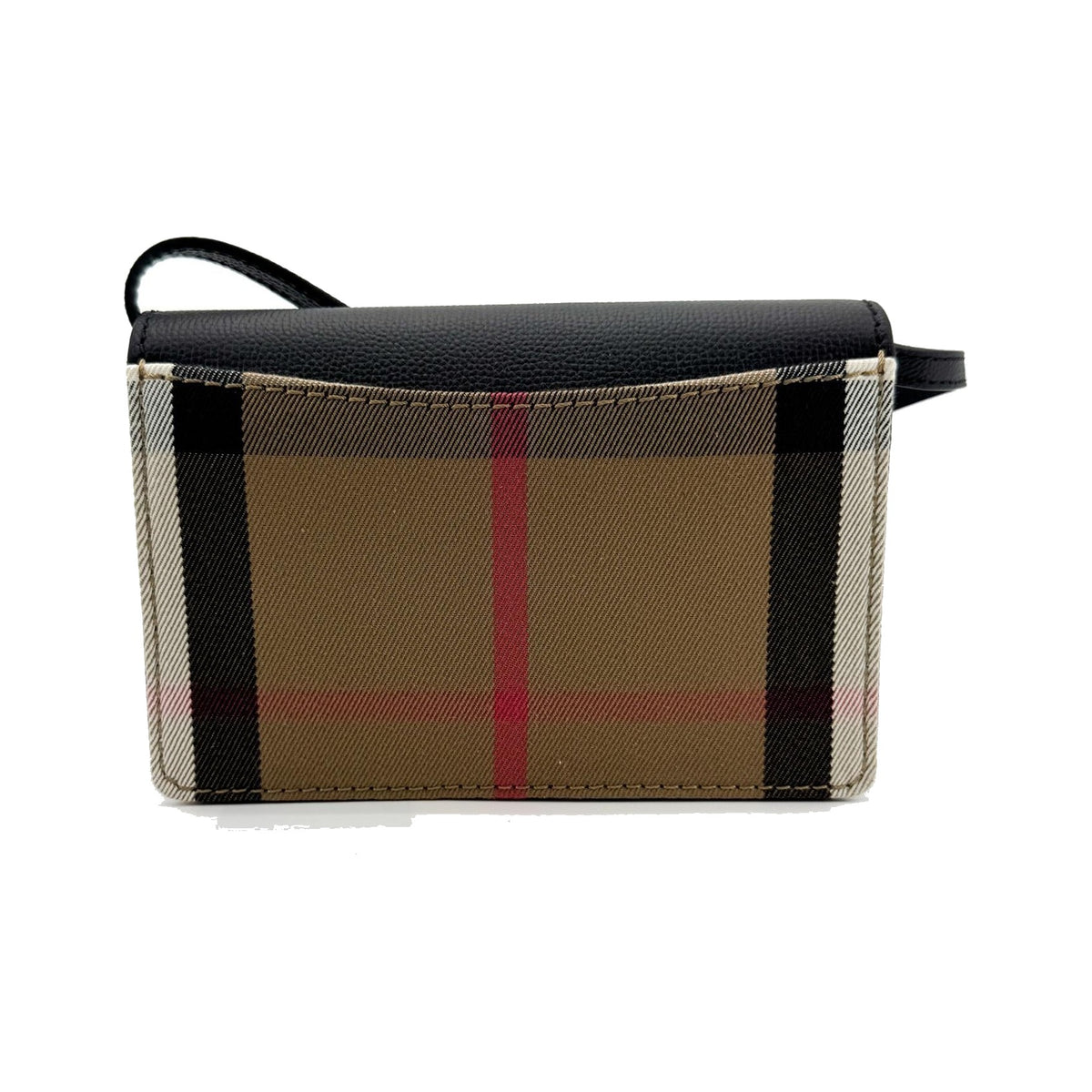 Burberry Hampshire Leather and Vintage Check Canvas, Black, Leather, Shoulder Bag