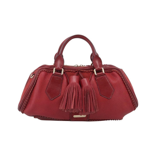 Burberry Hedwig Bowler Leather with Suede, Red, Leather, Handbag