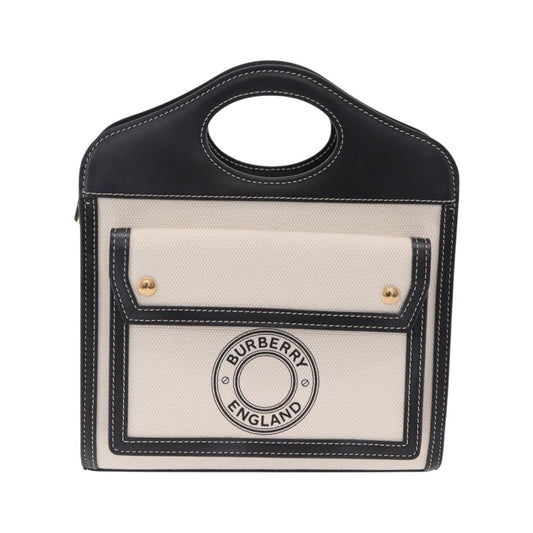 Burberry Logo Pocket Canvas with Leather, White, Canvas, Tote Bag