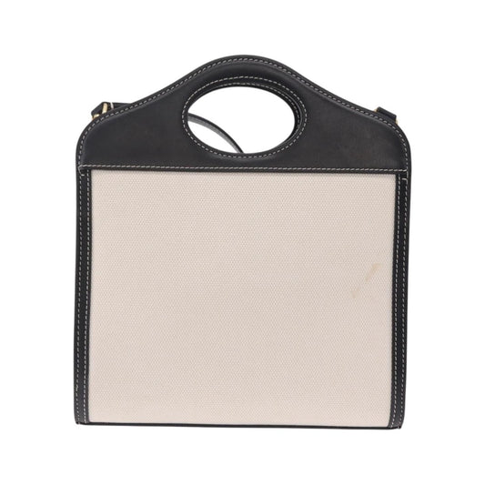 Burberry Logo Pocket Canvas with Leather, White, Canvas, Tote Bag