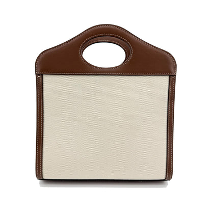 Burberry Logo Pocket Leather with Check Canvas, Brown, Canvas, Tote Bag