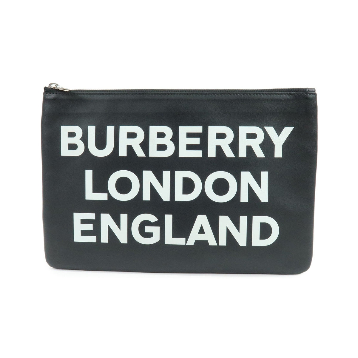 Burberry Logo Zip Printed Leather, Black, Leather, Clutch