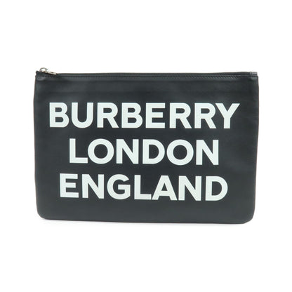 Burberry Logo Zip Printed Leather, Black, Leather, Clutch