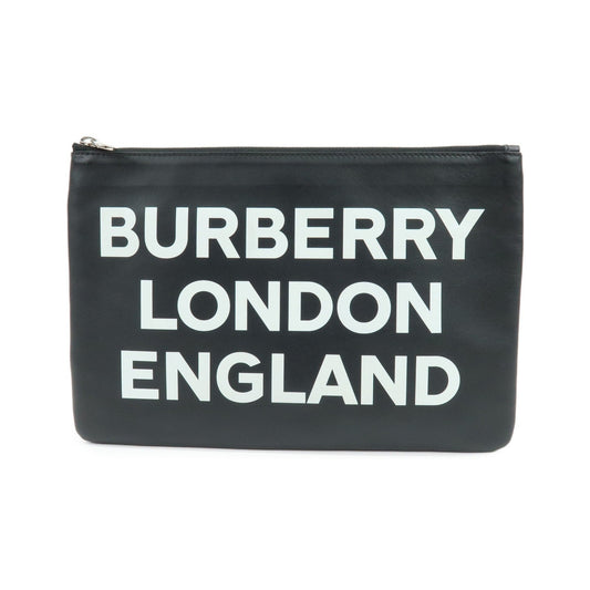 Burberry Logo Zip Printed Leather, Black, Leather, Clutch