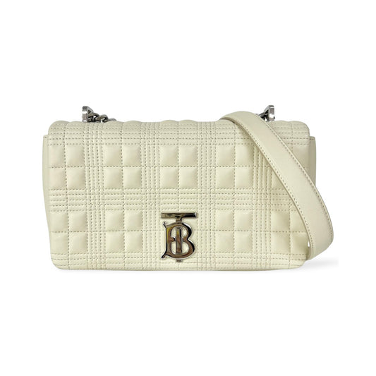 Burberry Lola Wallet on Chain Quilted Leather, Ecru, Leather, Crossbody Bag