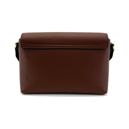 Burberry Note Leather with Vintage Check Canvas, Brown, Leather, Crossbody Bag