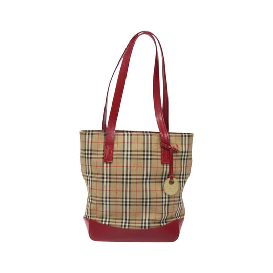Burberry Nova Check Tote Canvas and Leather, Red, Canvas, Tote Bag