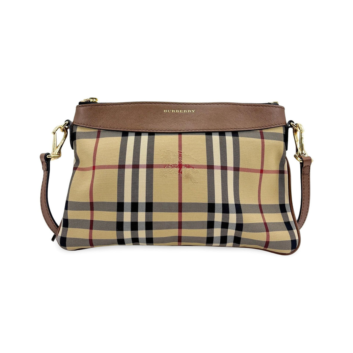 Burberry Peyton Crossbody Clutch Haymarket Coated Canvas, Brown, Canvas, Crossbody Bag