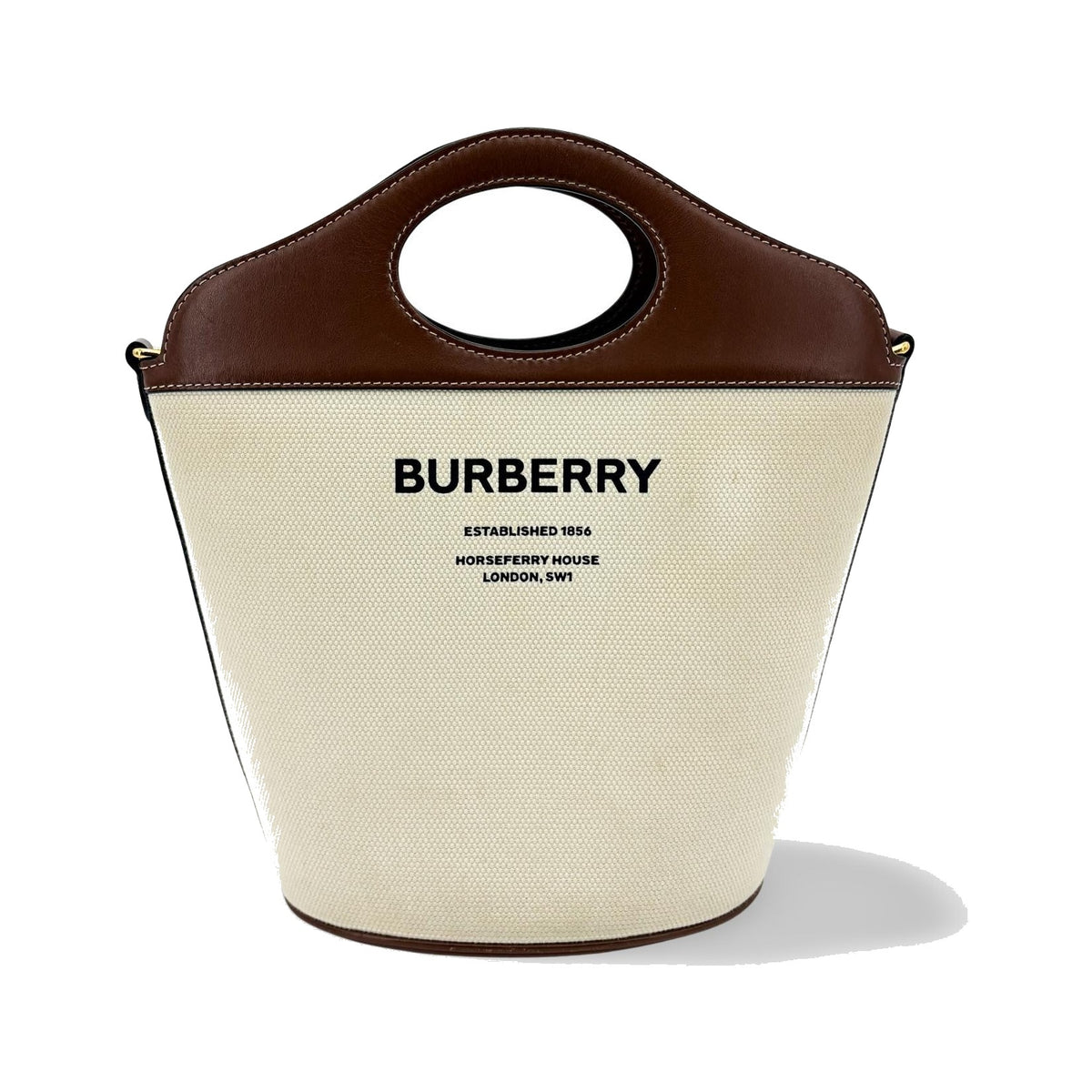 Burberry Pocket Bucket Canvas with Leather, Black, Canvas, Handbag