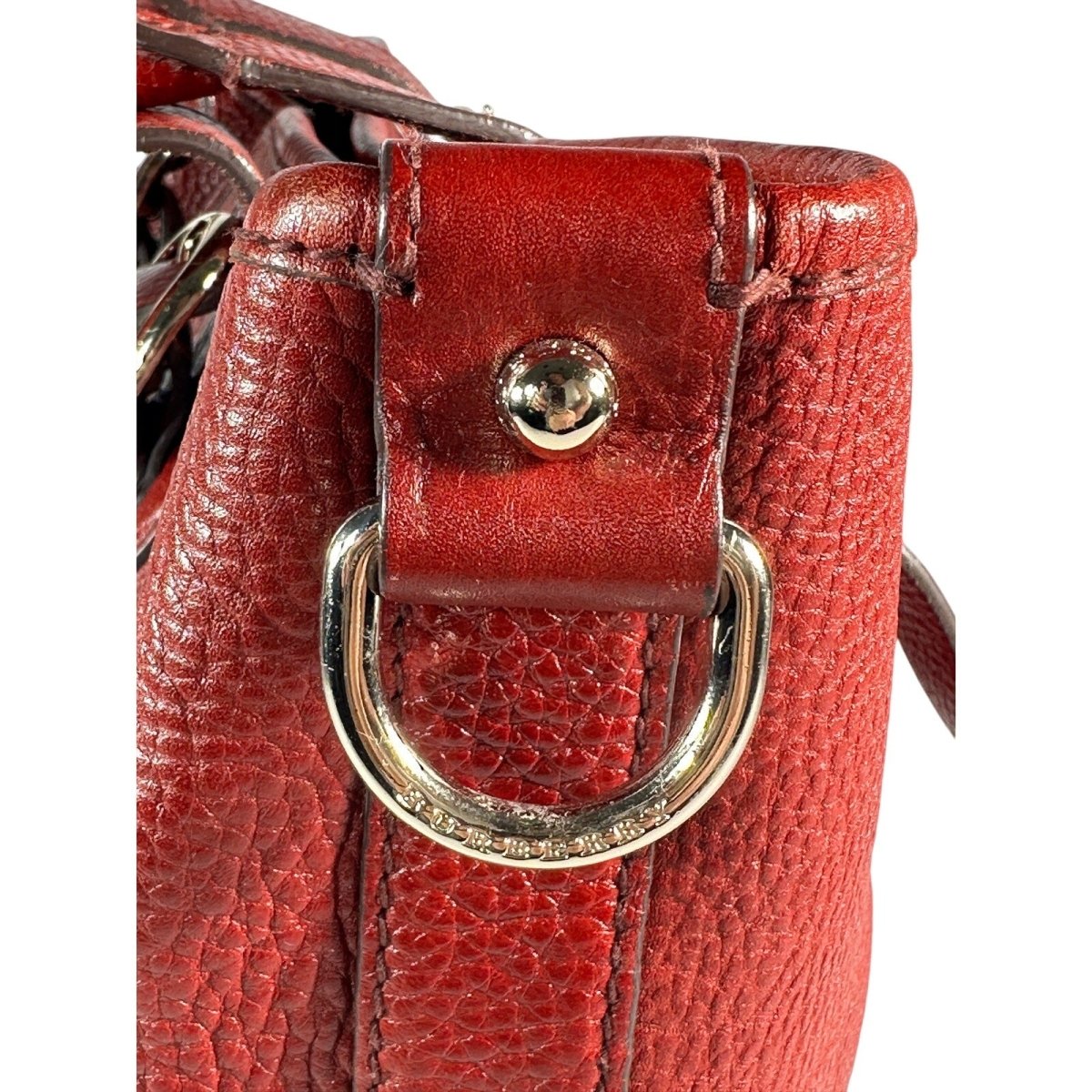 BURBERRY Red Calf Leather Shoulder Bag Nova Check Lining Purse Handbag Tote - Brandsamsara