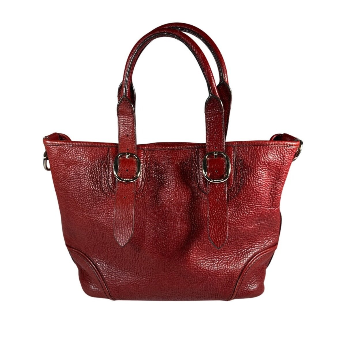 BURBERRY Red Calf Leather Shoulder Bag Nova Check Lining Purse Handbag Tote - Brandsamsara