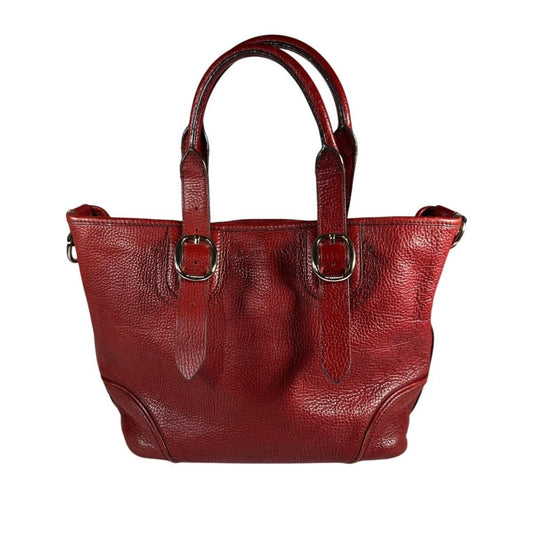 BURBERRY Red Calf Leather Shoulder Bag Nova Check Lining Purse Handbag Tote - Brandsamsara