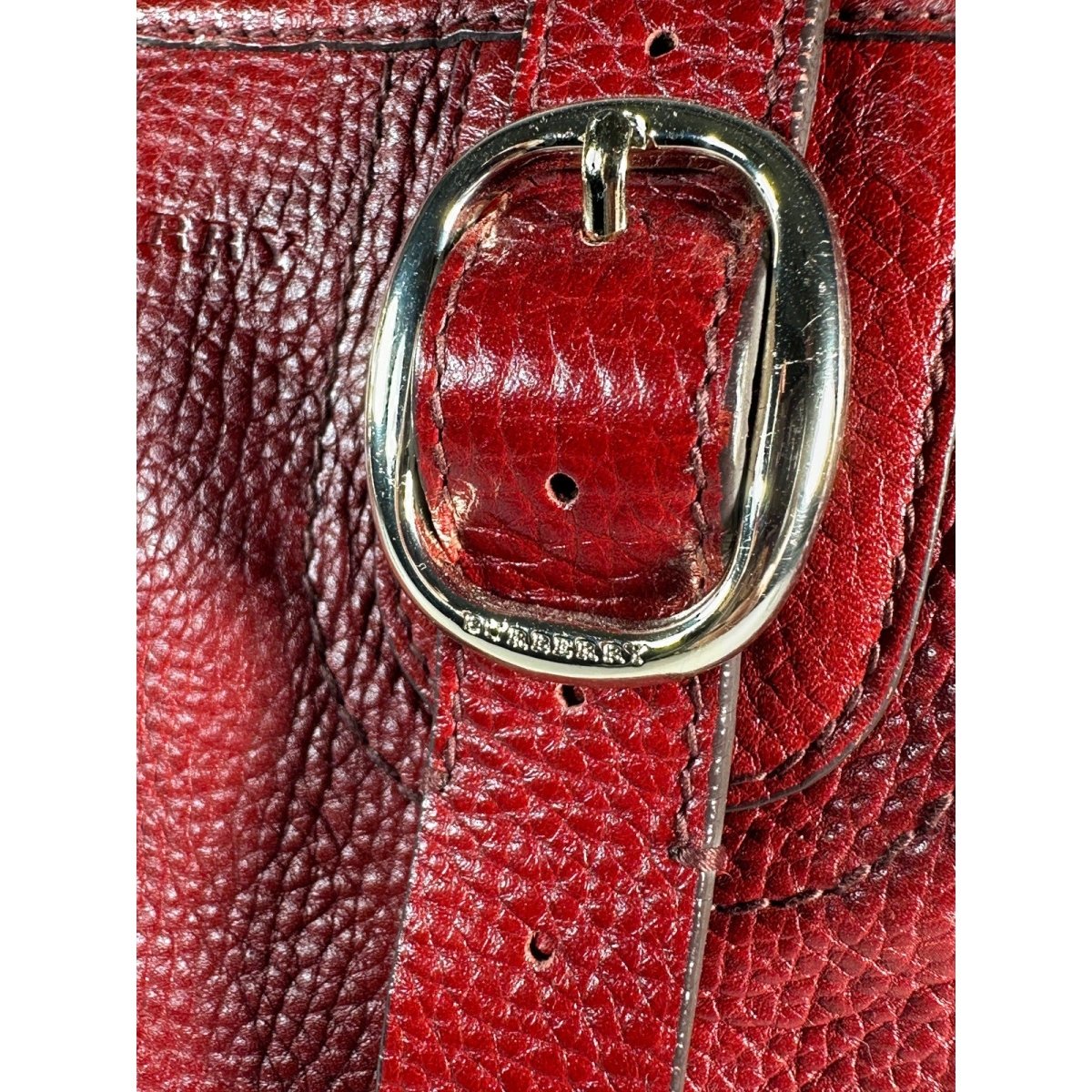 BURBERRY Red Calf Leather Shoulder Bag Nova Check Lining Purse Handbag Tote - Brandsamsara