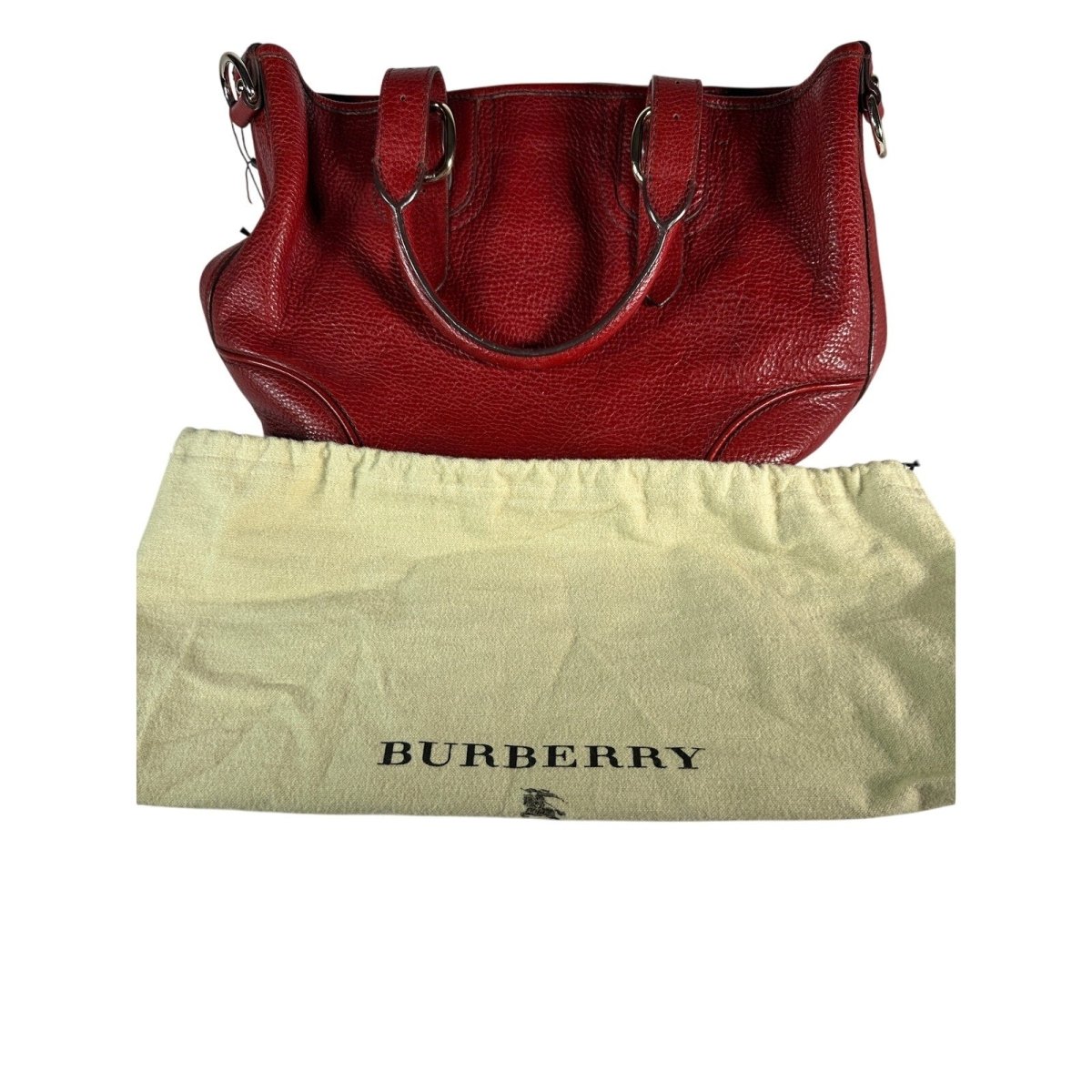 BURBERRY Red Calf Leather Shoulder Bag Nova Check Lining Purse Handbag Tote - Brandsamsara