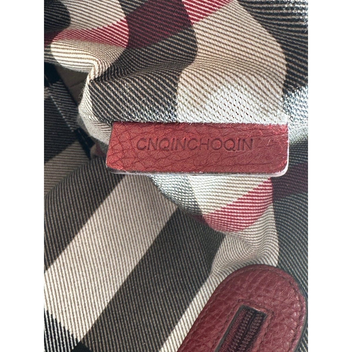 BURBERRY Red Calf Leather Shoulder Bag Nova Check Lining Purse Handbag Tote - Brandsamsara