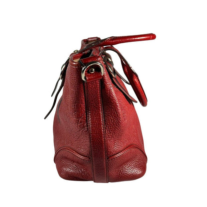 BURBERRY Red Calf Leather Shoulder Bag Nova Check Lining Purse Handbag Tote - Brandsamsara