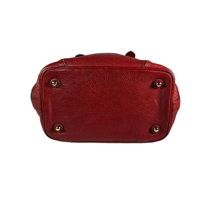 BURBERRY Red Calf Leather Shoulder Bag Nova Check Lining Purse Handbag Tote - Brandsamsara