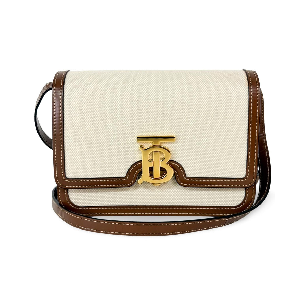 Burberry TB Crossbody Bag Monogram E-Canvas, Beige, Canvas, Crossbody Bag