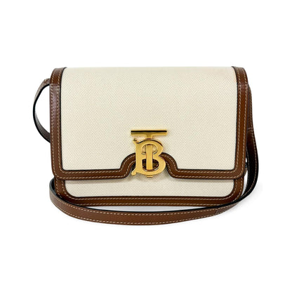 Burberry TB Crossbody Bag Monogram E-Canvas, Beige, Canvas, Crossbody Bag